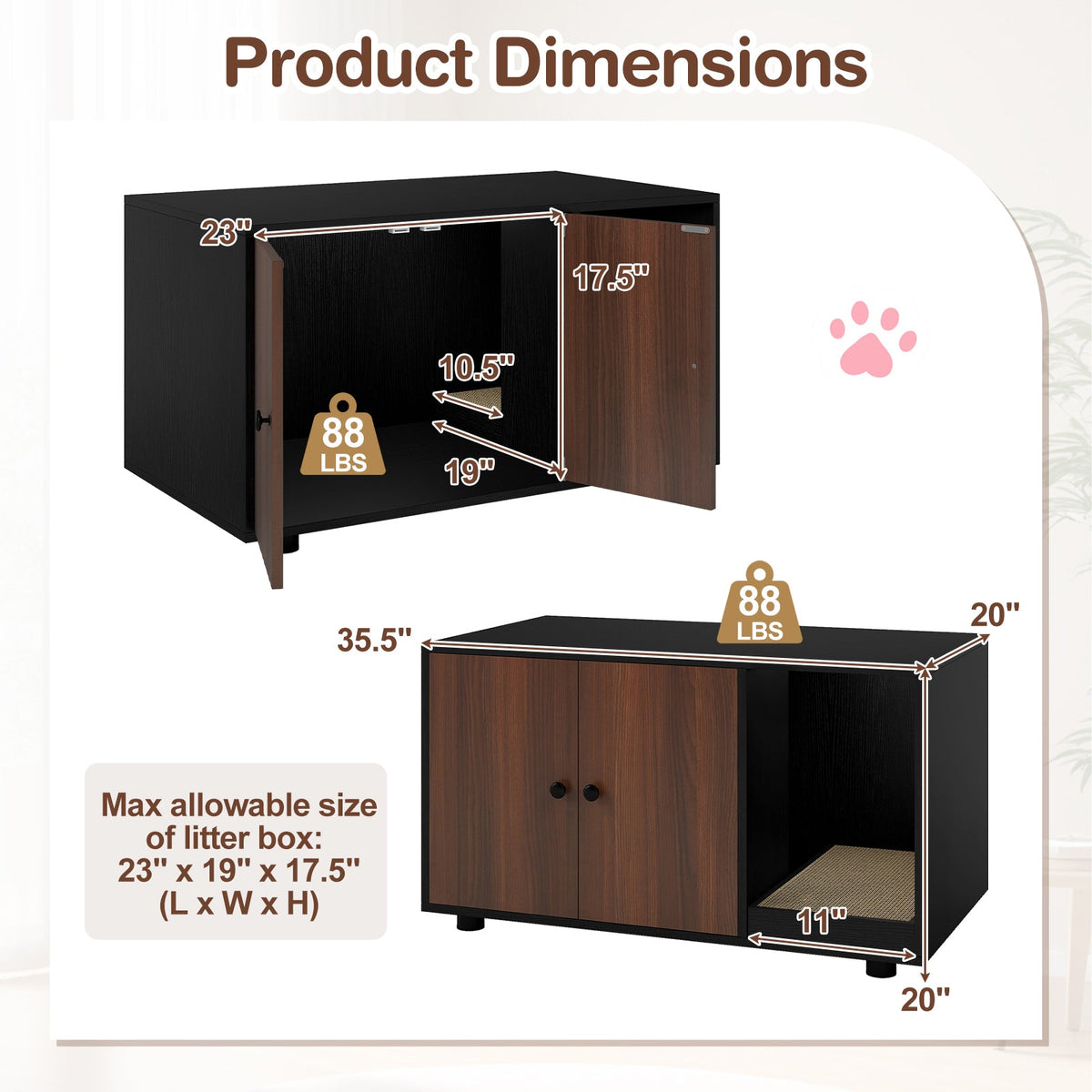Cat Litter Box Enclosure Bench with Cushion Top