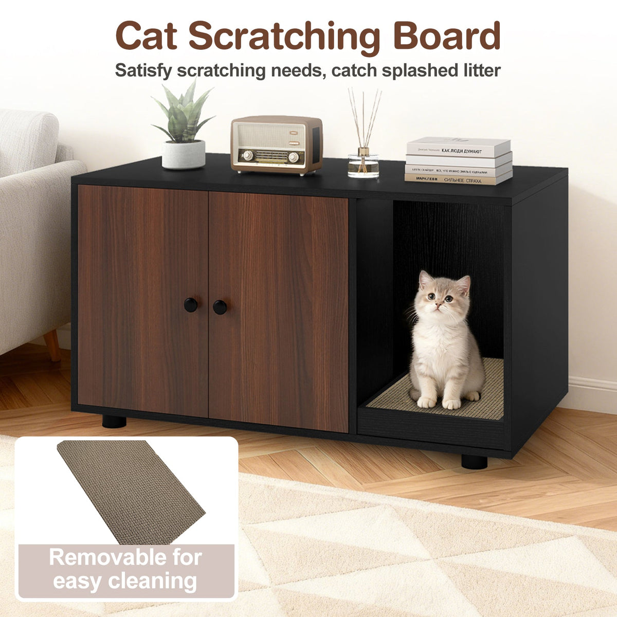 Cat Litter Box Enclosure Bench with Cushion Top