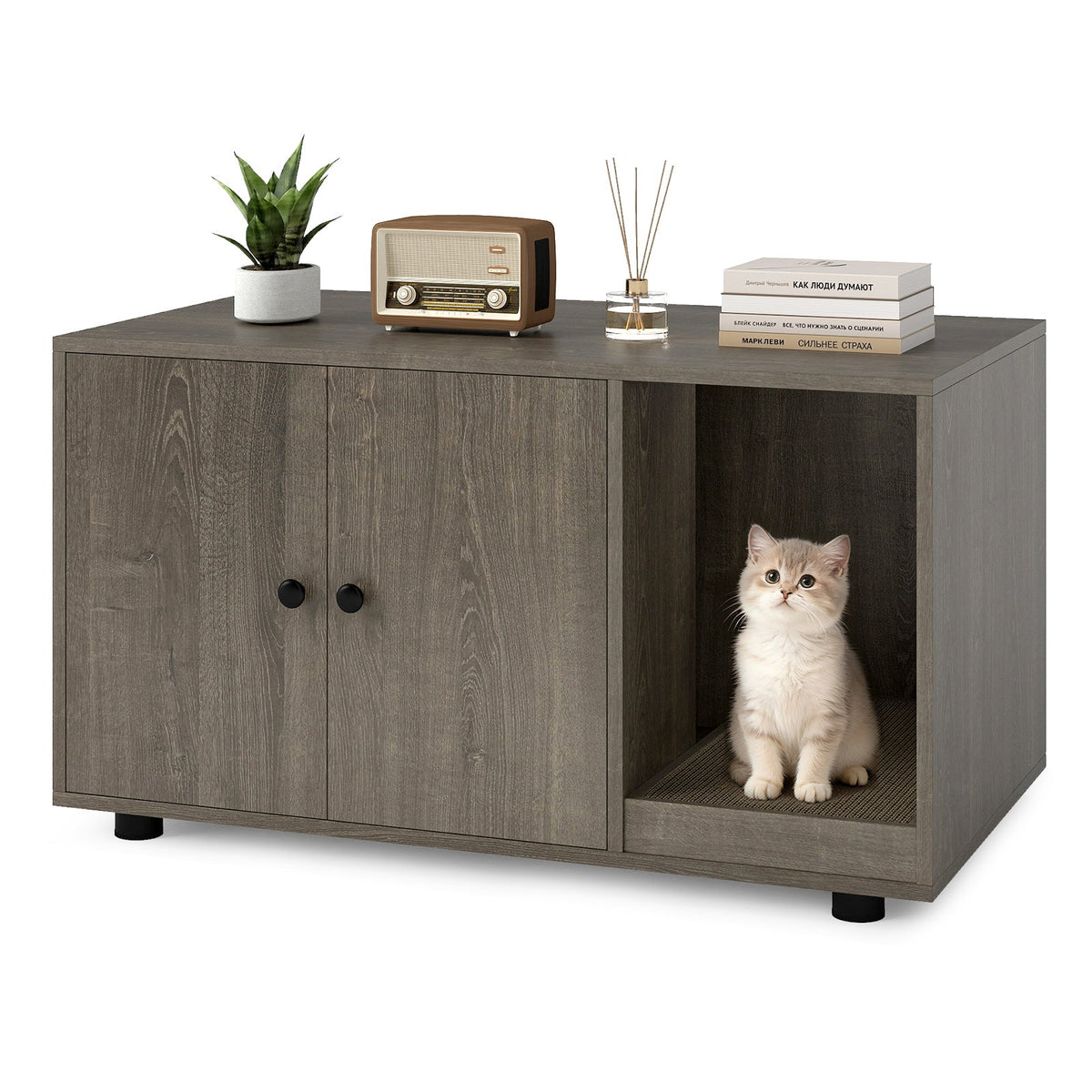 Cat Litter Box Enclosure Bench with Cushion Top