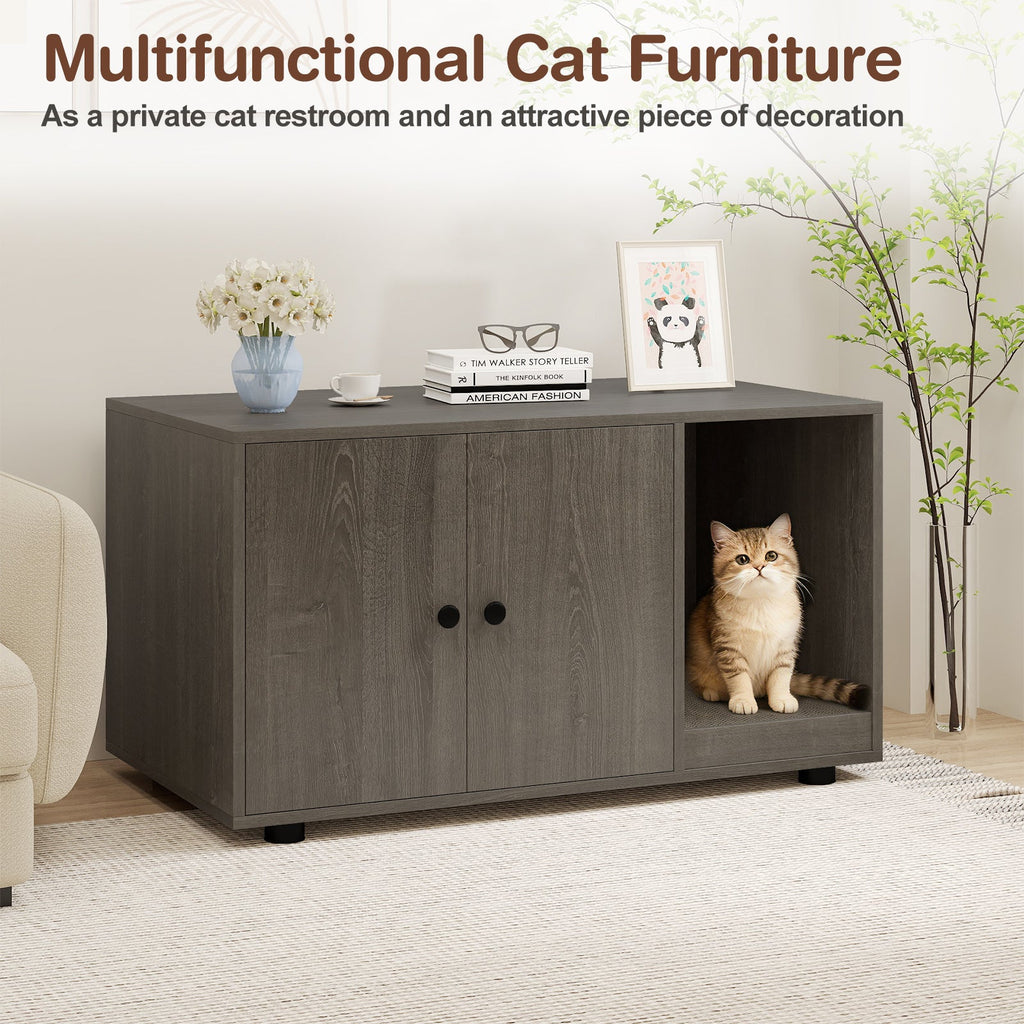 Cat Litter Box Enclosure Bench with Cushion Top