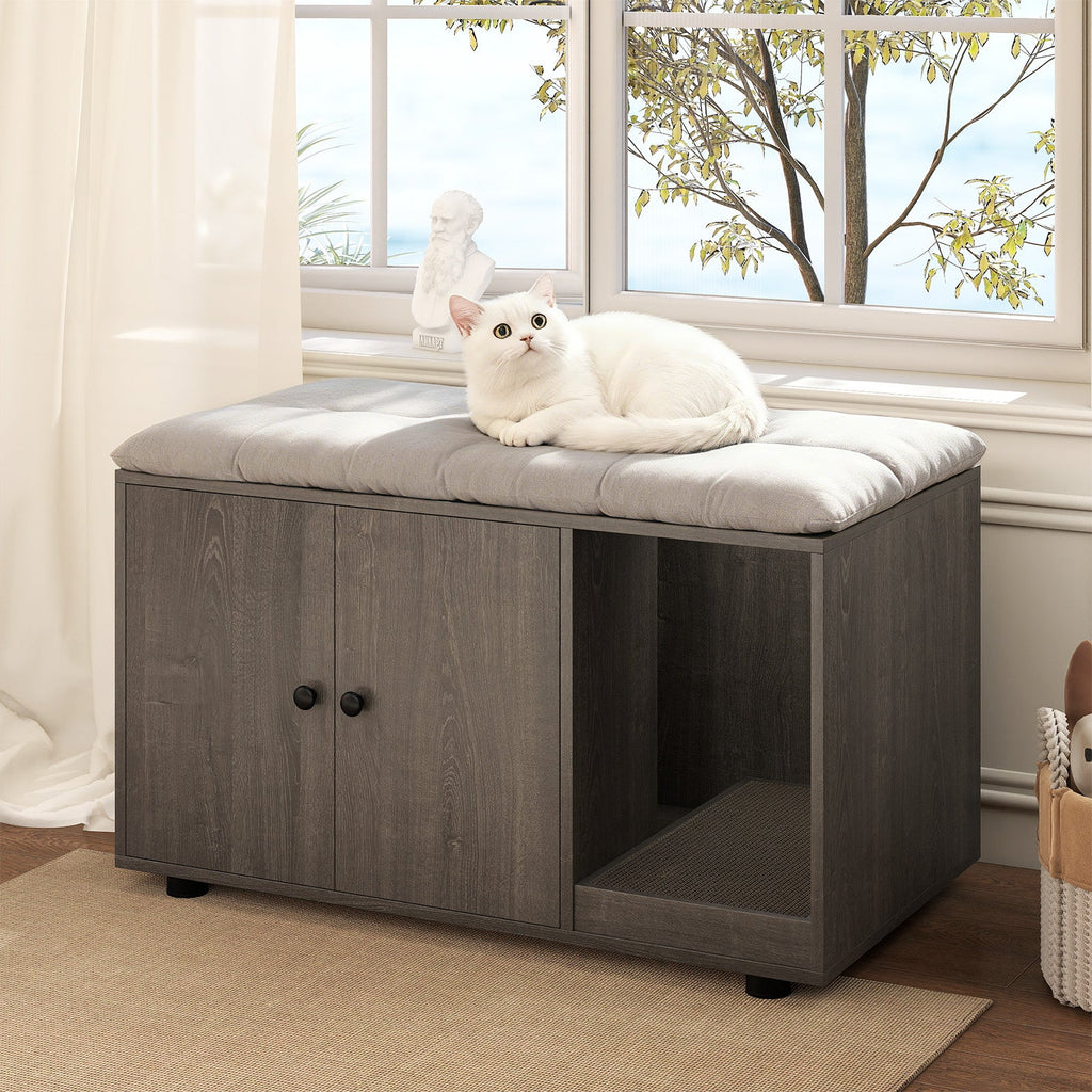 Cat Litter Box Enclosure Bench with Cushion Top