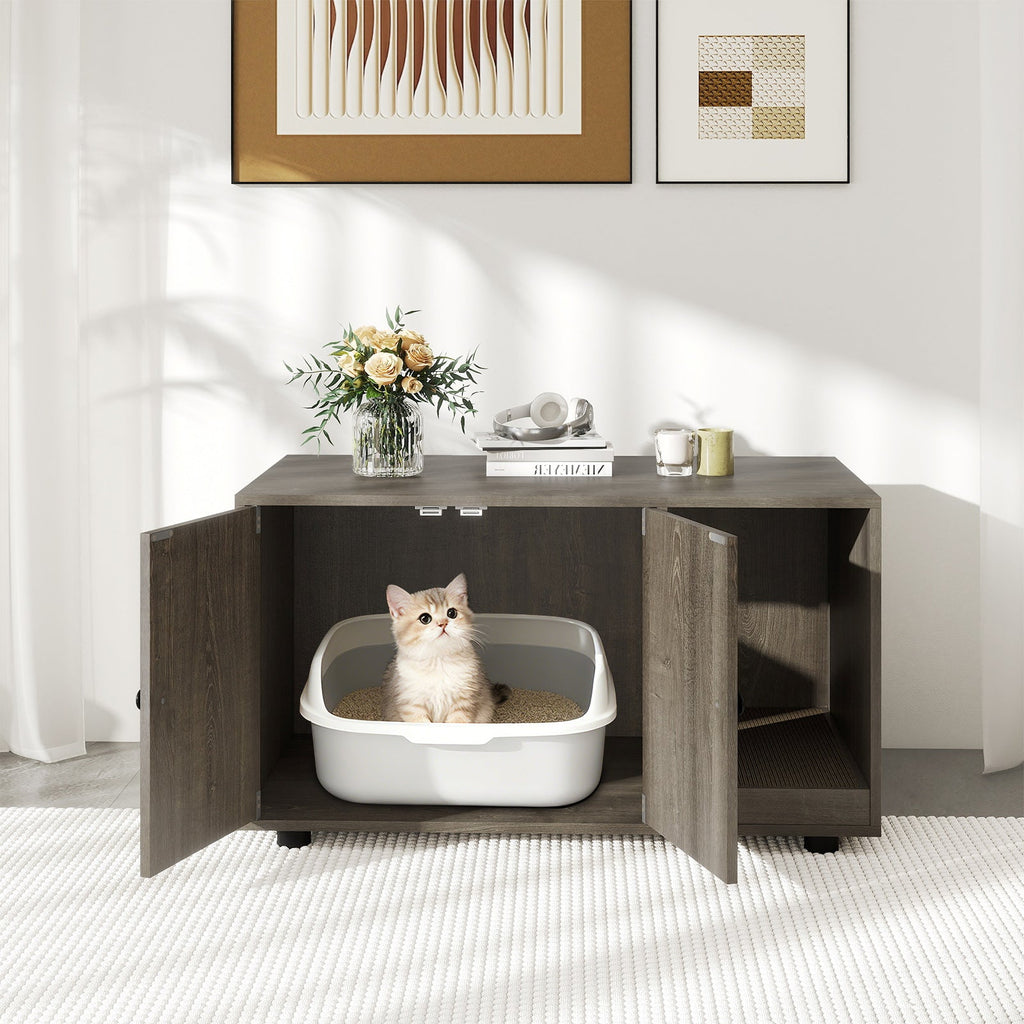 Cat Litter Box Enclosure Bench with Cushion Top
