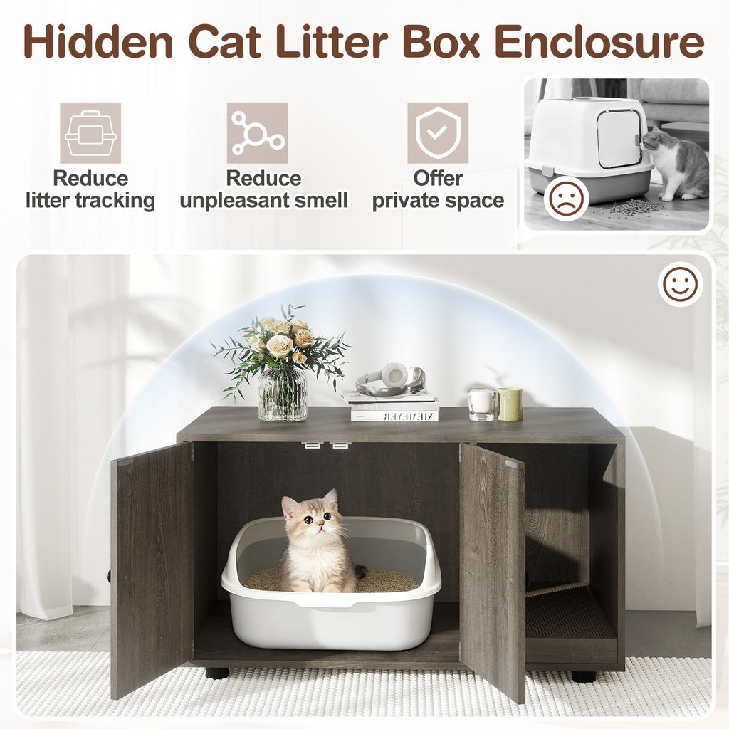 Cat Litter Box Enclosure Bench with Cushion Top