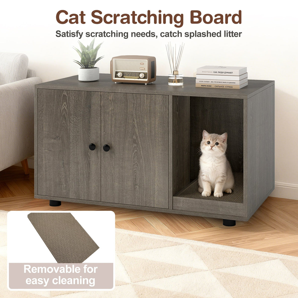 Cat Litter Box Enclosure Bench with Cushion Top
