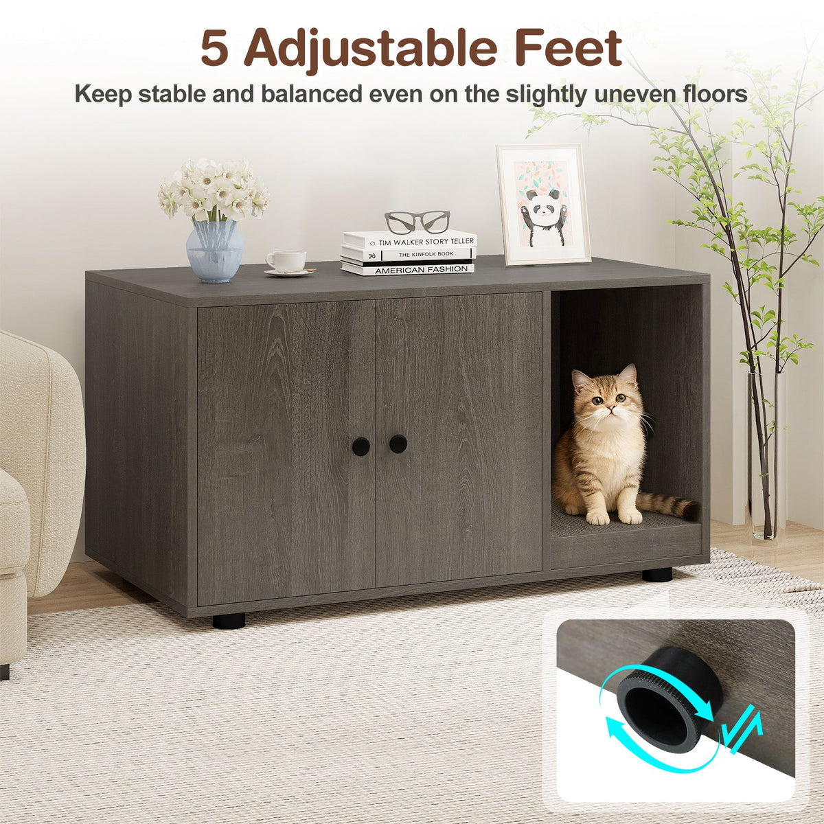 Cat Litter Box Enclosure Bench with Cushion Top