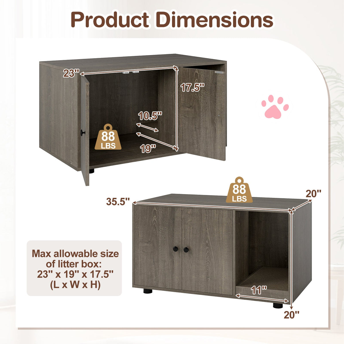 Cat Litter Box Enclosure Bench with Cushion Top