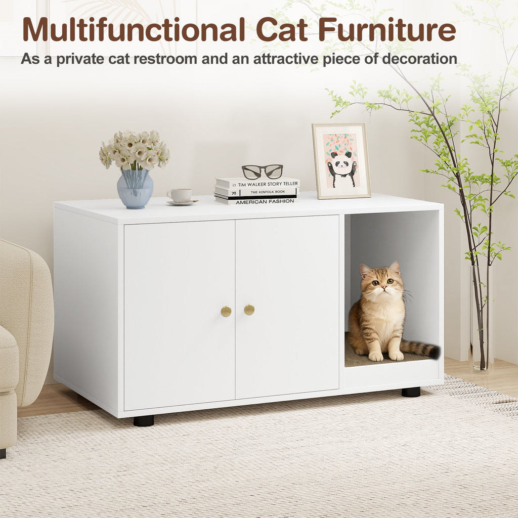 Cat Litter Box Enclosure Bench with Cushion Top