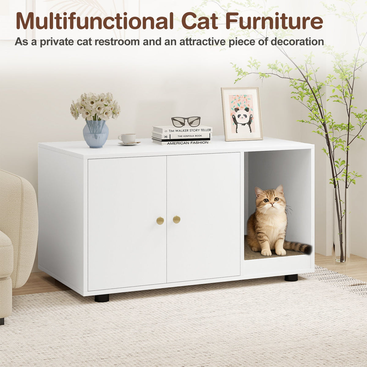 Cat Litter Box Enclosure Bench with Cushion Top