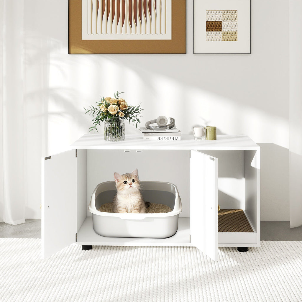 Cat Litter Box Enclosure Bench with Cushion Top
