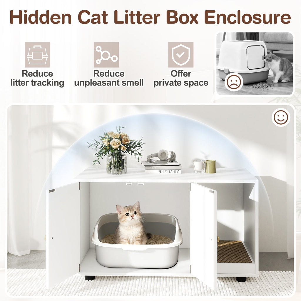 Cat Litter Box Enclosure Bench with Cushion Top