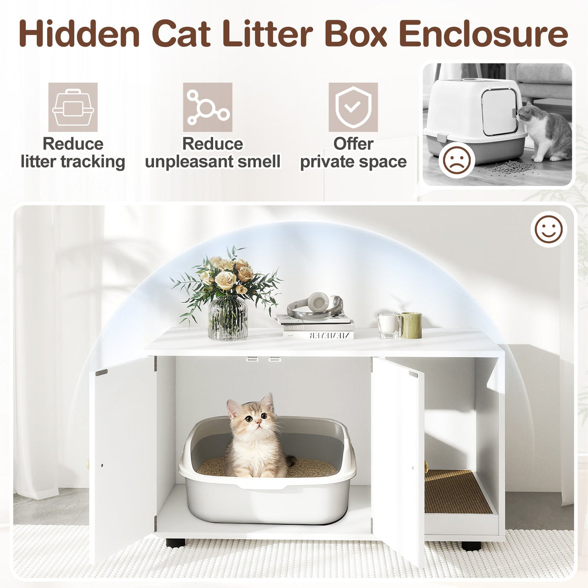 Cat Litter Box Enclosure Bench with Cushion Top