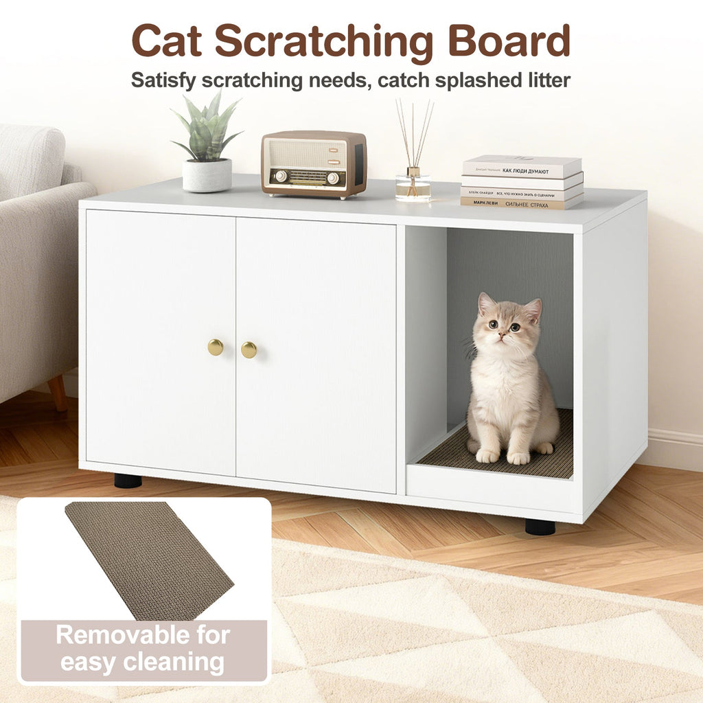 Cat Litter Box Enclosure Bench with Cushion Top