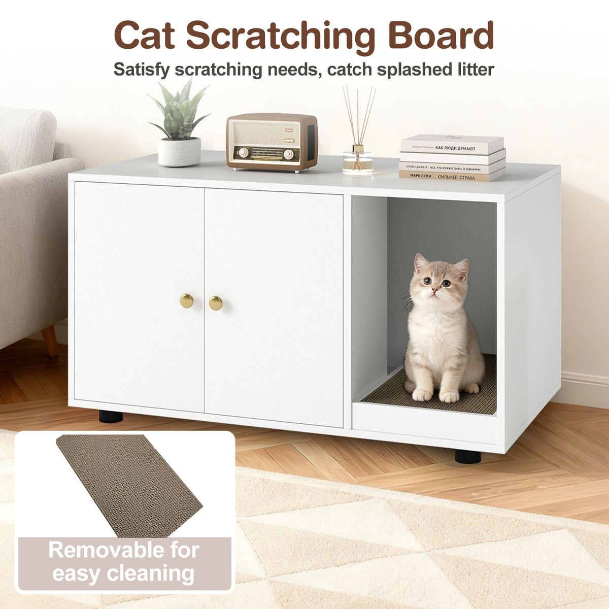 Cat Litter Box Enclosure Bench with Cushion Top