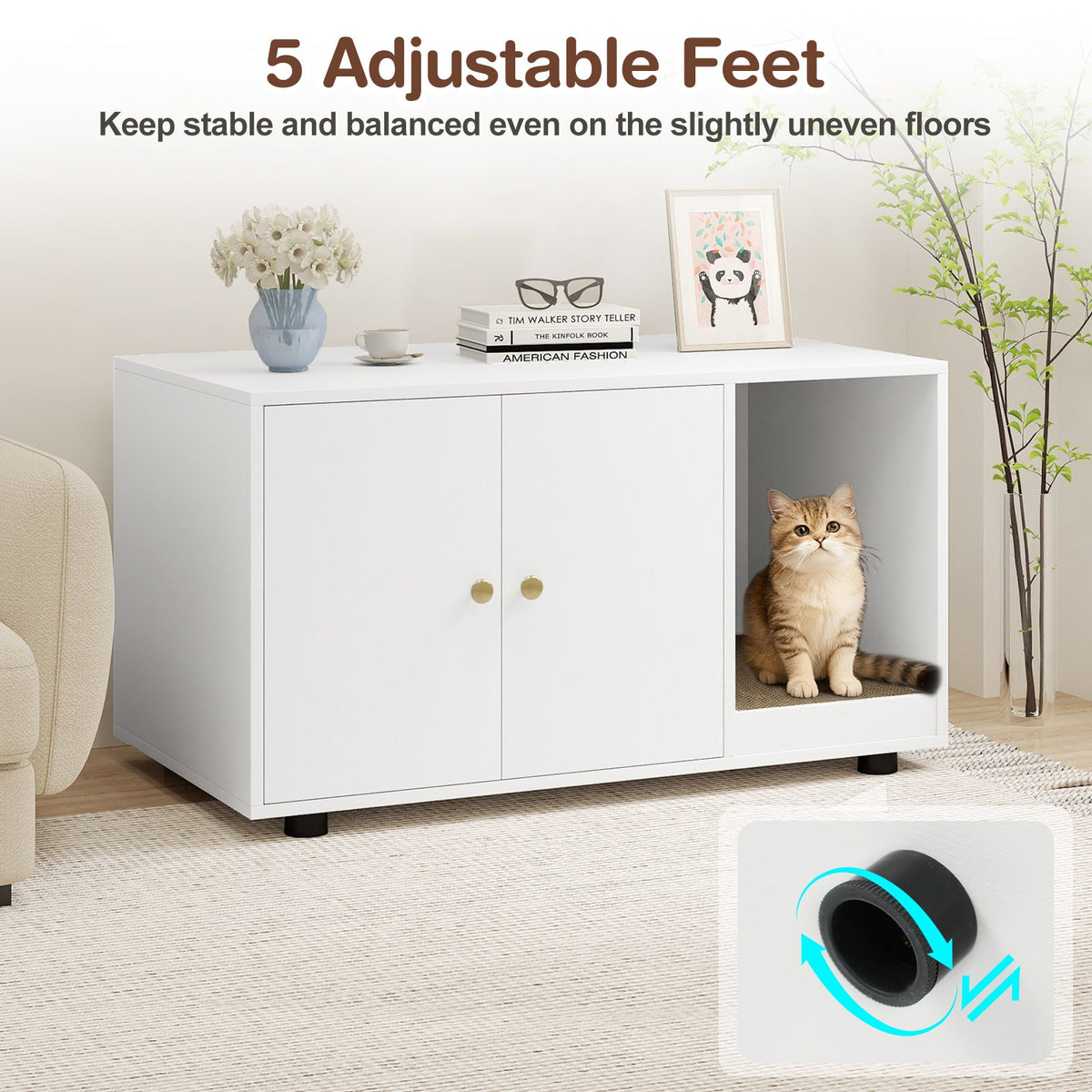 Cat Litter Box Enclosure Bench with Cushion Top