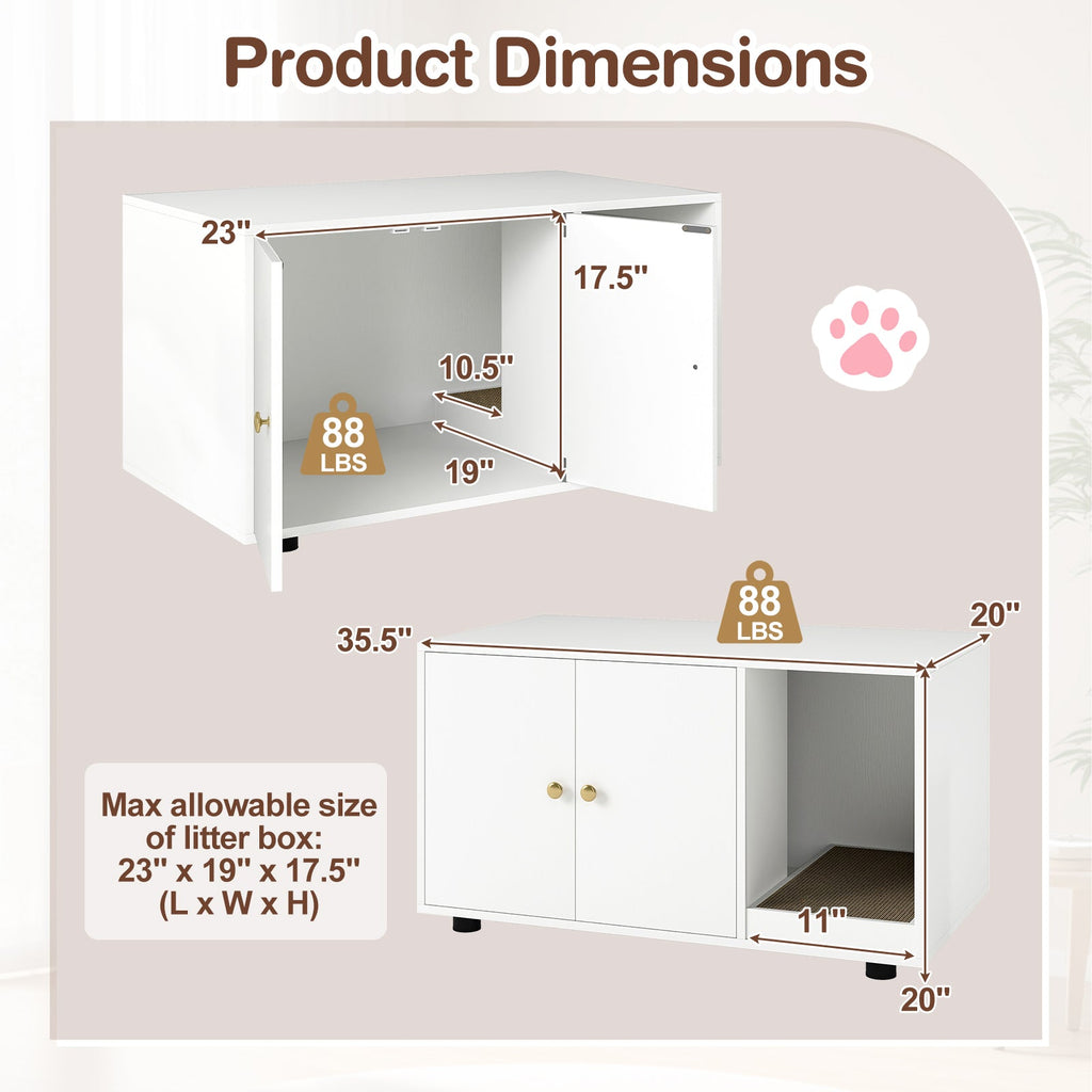 Cat Litter Box Enclosure Bench with Cushion Top