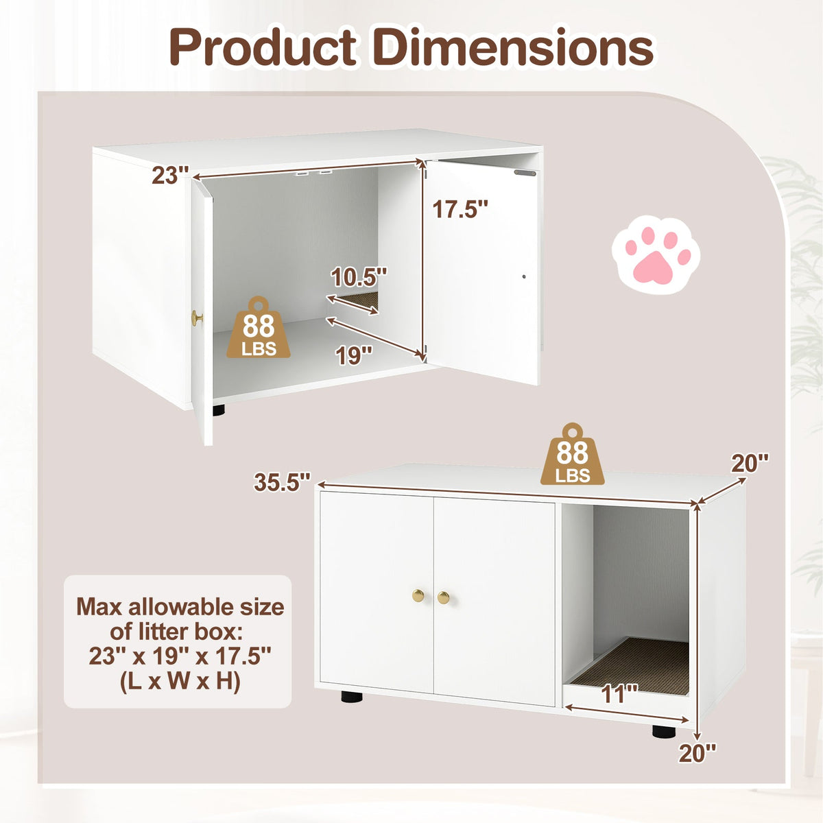 Cat Litter Box Enclosure Bench with Cushion Top