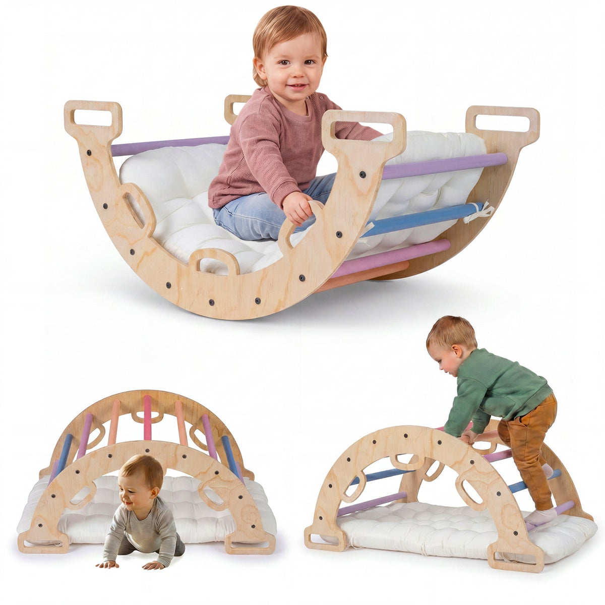 3-in-1 Montessori Wooden Climbing Arch with Cushion
