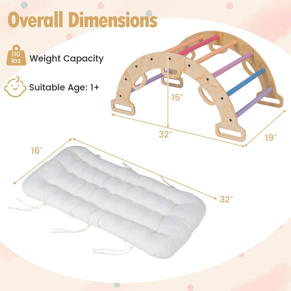 3-in-1 Montessori Wooden Climbing Arch with Cushion