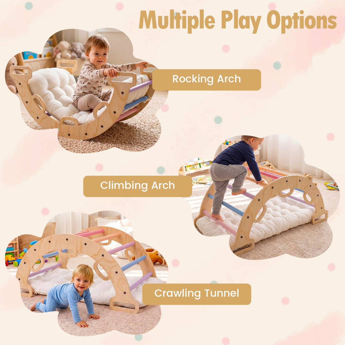 3-in-1 Montessori Wooden Climbing Arch with Cushion