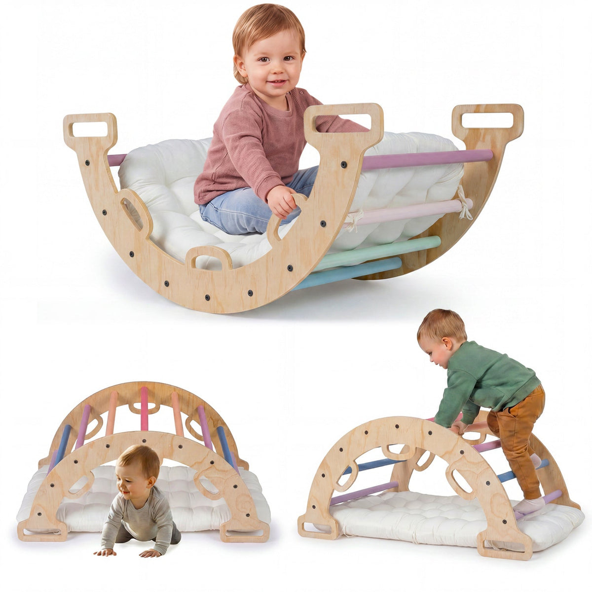 3-in-1 Montessori Wooden Climbing Arch with Cushion