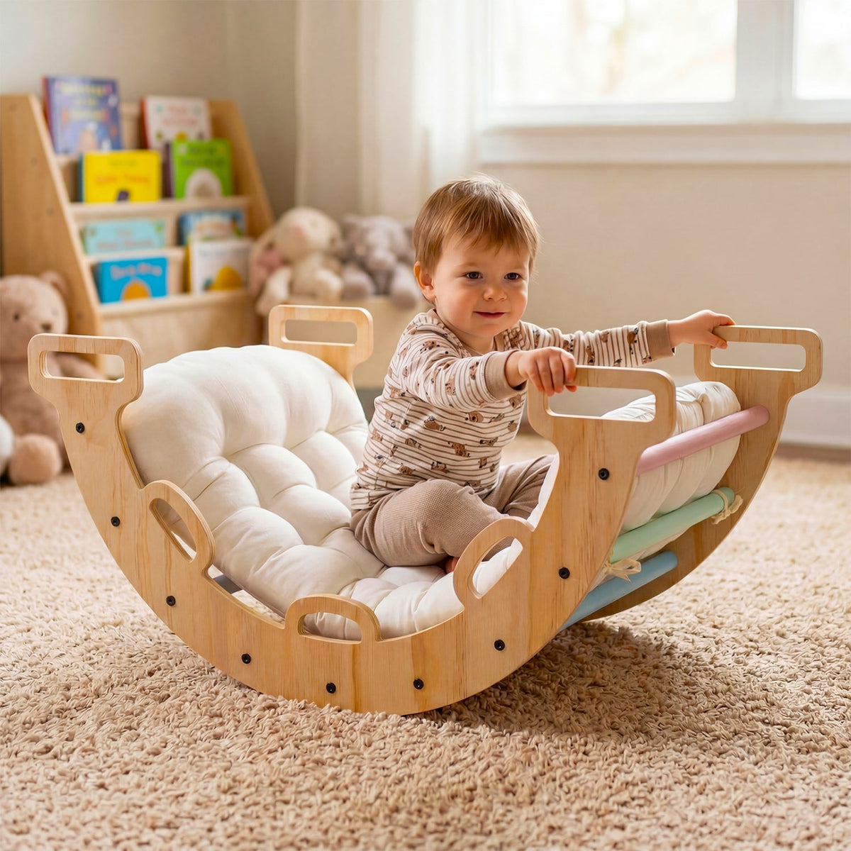 3-in-1 Montessori Wooden Climbing Arch with Cushion