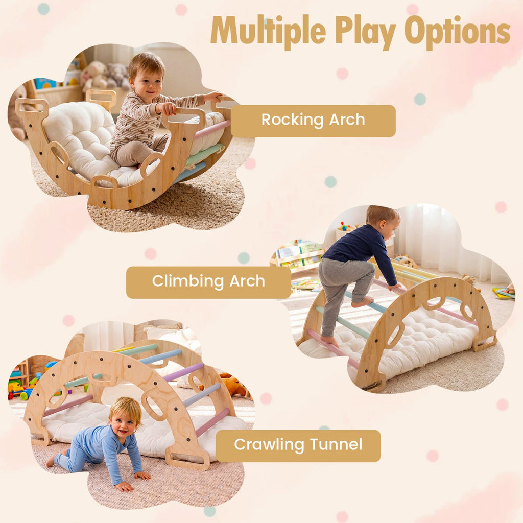 3-in-1 Montessori Wooden Climbing Arch with Cushion