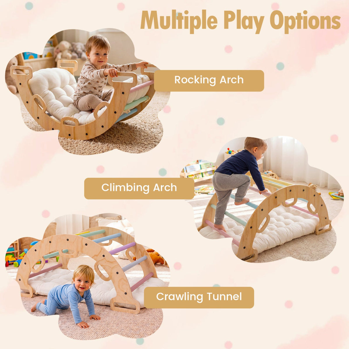 3-in-1 Montessori Wooden Climbing Arch with Cushion