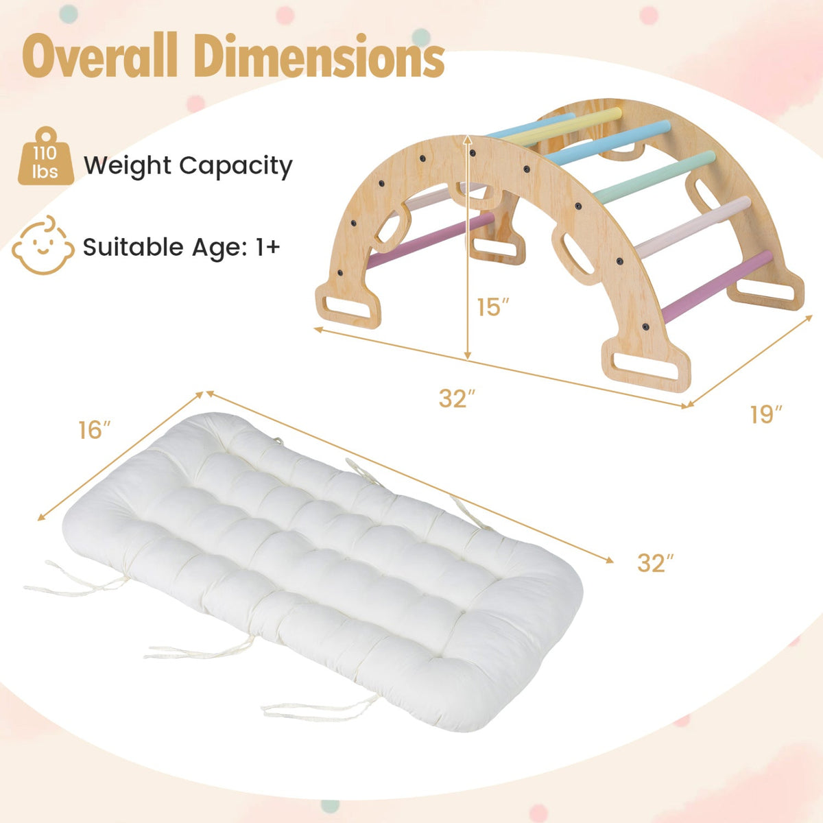 3-in-1 Montessori Wooden Climbing Arch with Cushion