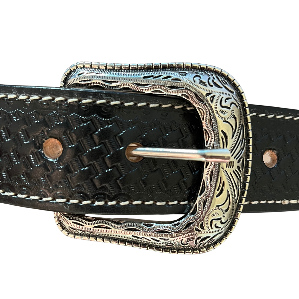 Hand-Tooled Leather Western Belt – Turquoise Aztec Diamond, Handcrafted in Mexico