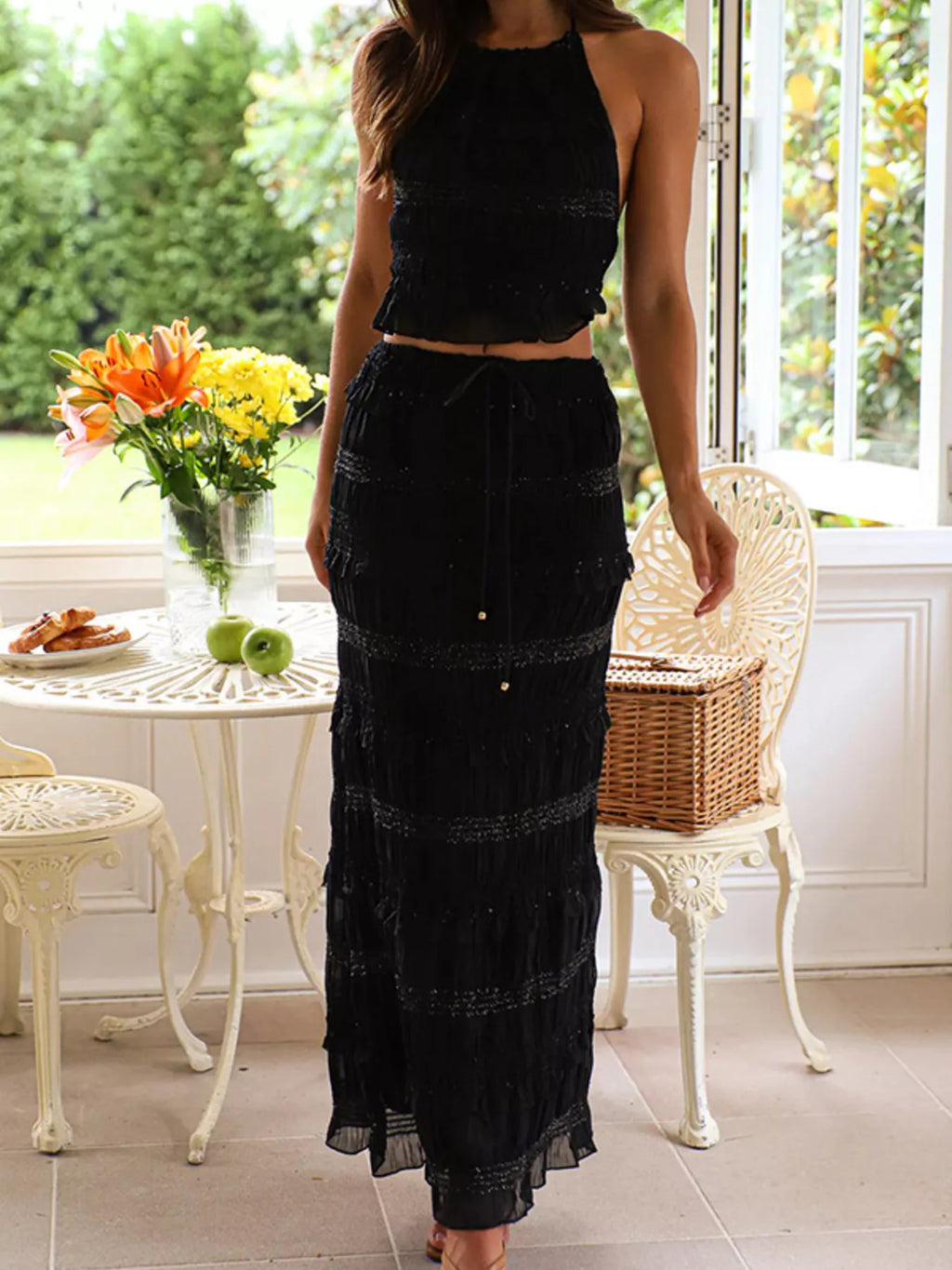 Smocked Halter Top & Maxi Skirt Matching Set