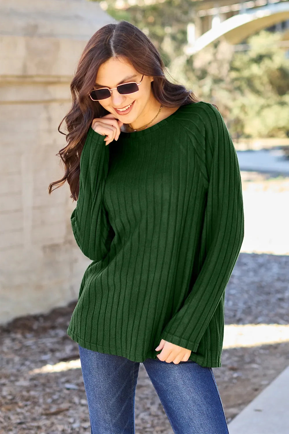 Ribbed Round Neck Oversized Knit Top