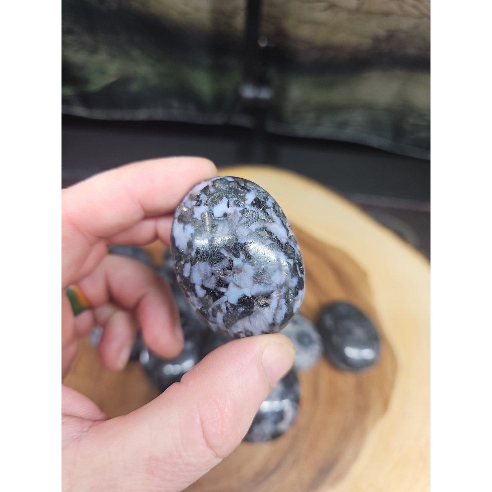 Polychrome Merlinite Gabbro Palm Stones — 5-Piece Set | Natural Crystal from Madagascar