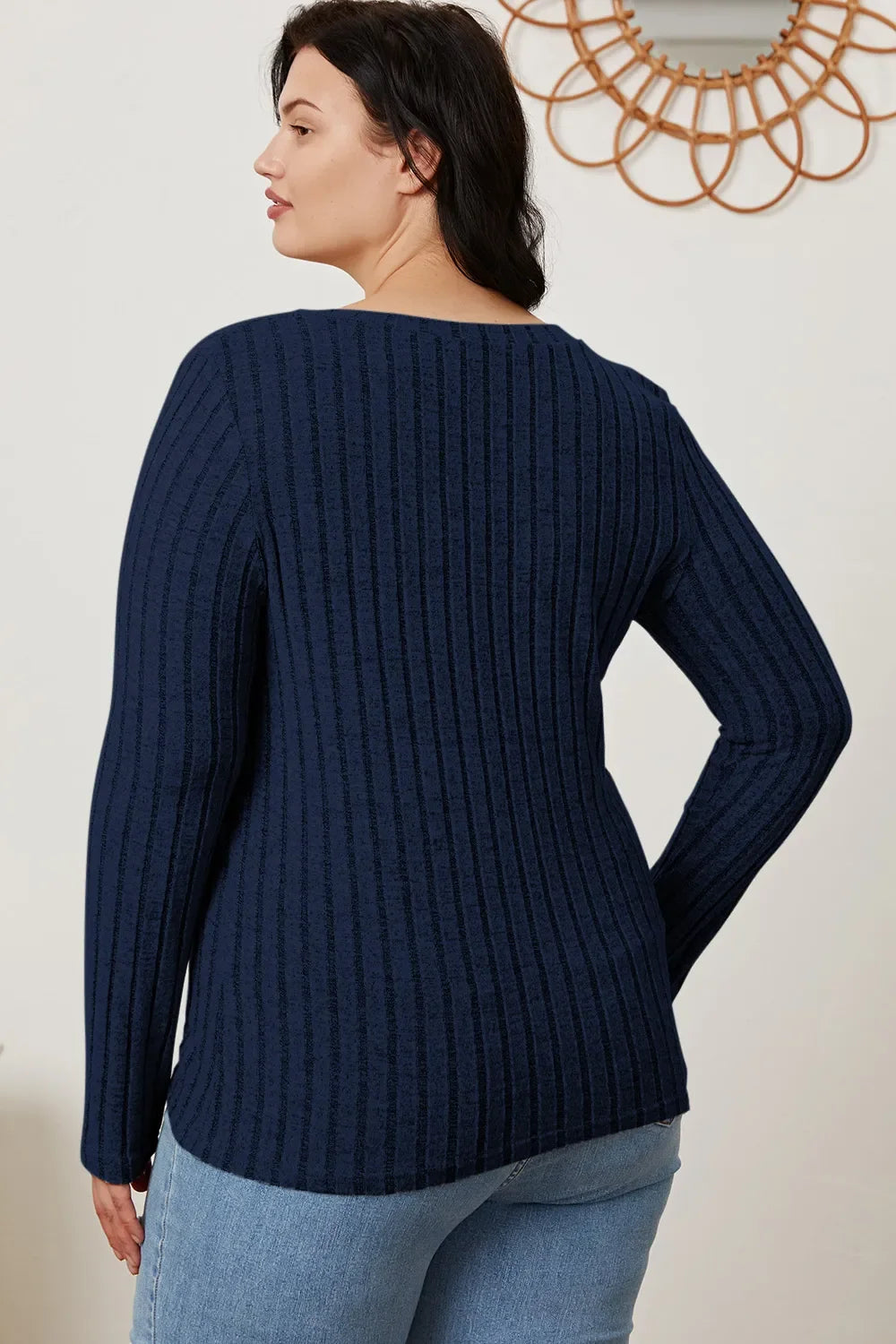 Basic Bae Ribbed V-Neck Long Sleeve Top
