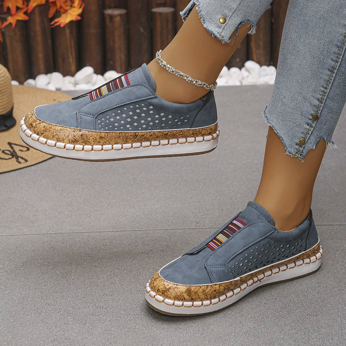 Women's Casual Slip-On Sneakers with Cork Trim Detail