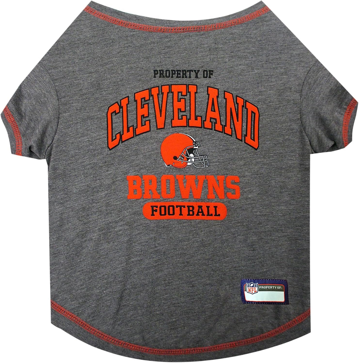 Gray pet shirt with Cleveland Browns logo and text on a white background