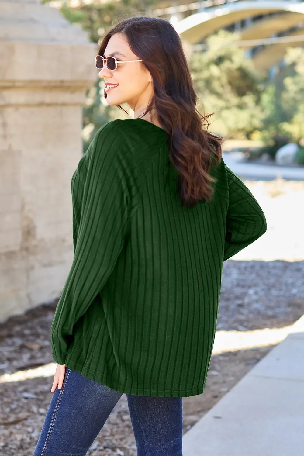 Basic Bae Ribbed Round Neck Oversized Knit Top