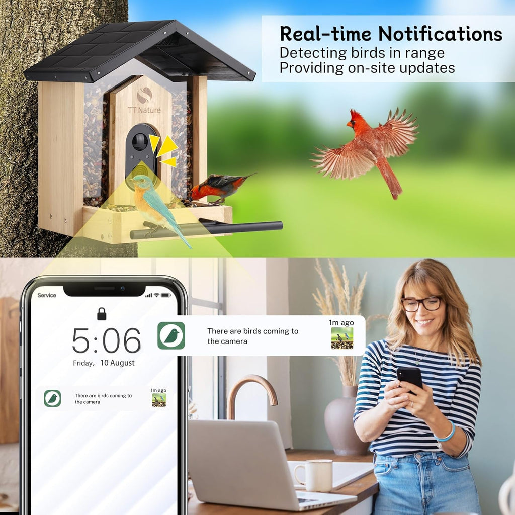 Smart Bird Feeder with 1080P HD WiFi Camera – AI Species Recognition, Night Vision & Motion Alerts