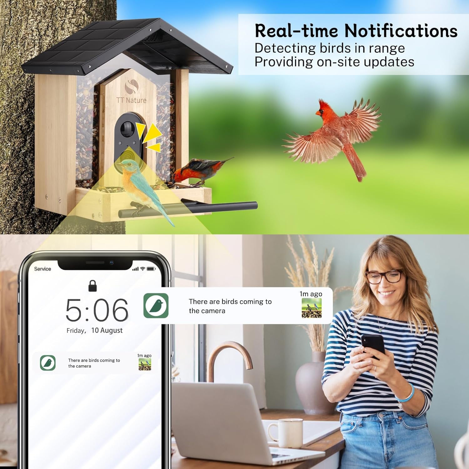 Smart Bird Feeder with 1080P HD WiFi Camera – AI Species Recognition, Night Vision & Motion Alerts