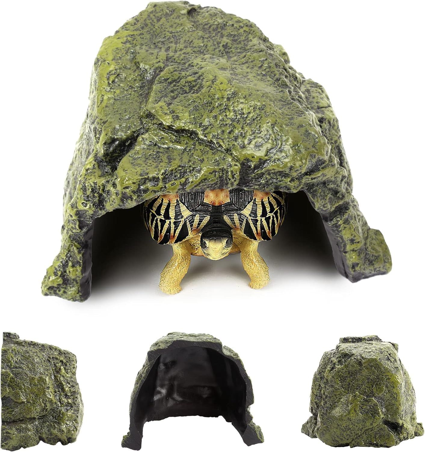 Reptile Rock Hide Cave – Natural Resin Hideout for Lizards, Geckos, Turtles, Frogs & Fish
