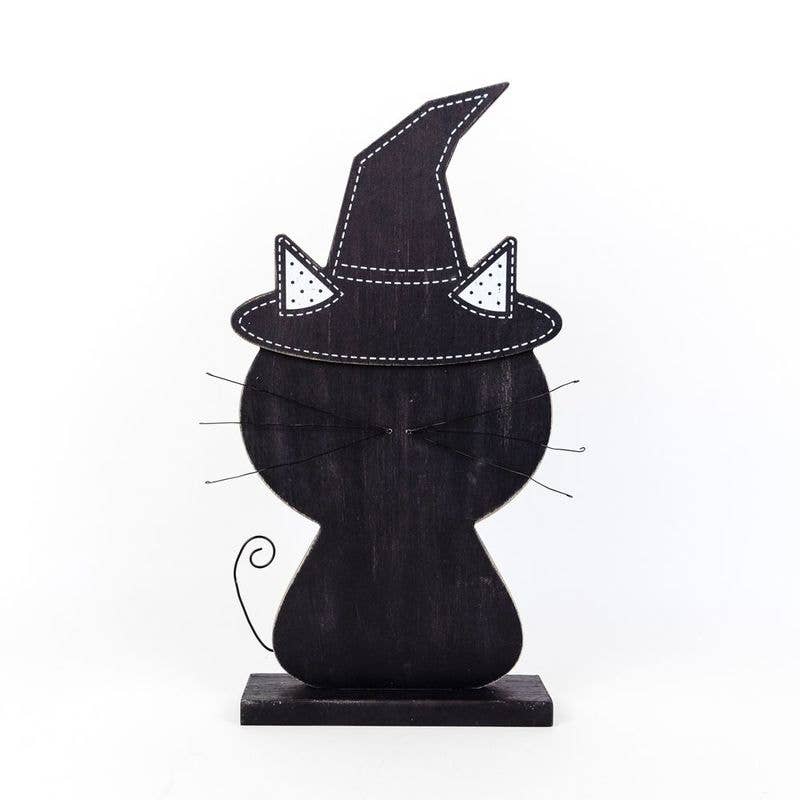 Black Cat with Witch Hat Wooden Cutout