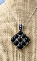 Black Onyx Cluster Pendant – Multi-Stone Geometric Design | Silver-Tone | Statement Jewelry