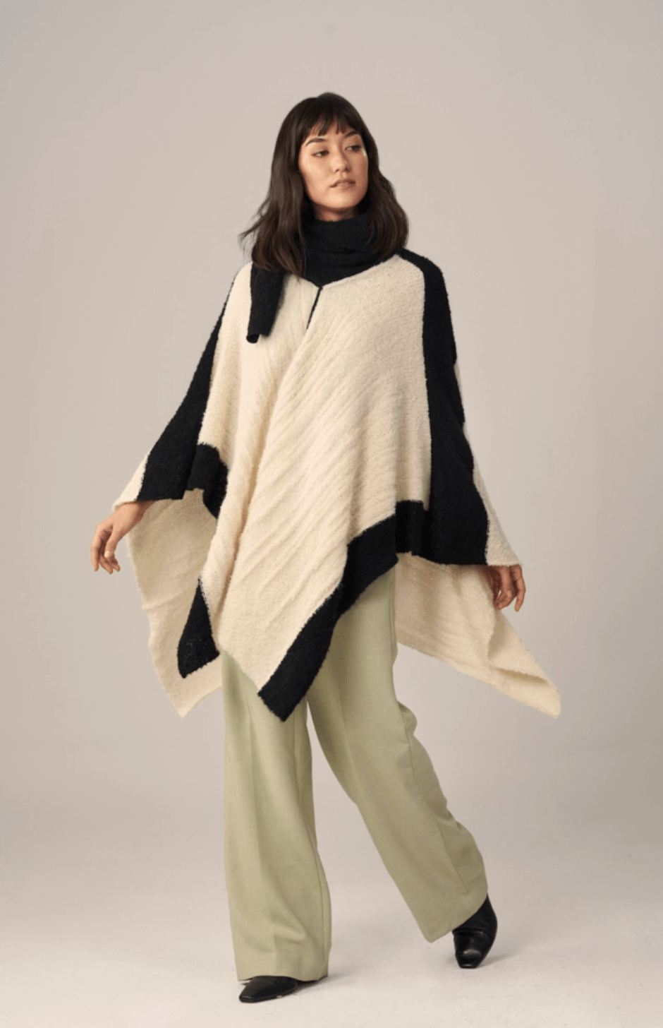 Boucle Alpaca Cape with Attached Double Scarf