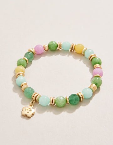 Sea Foam Jade Briolette Stretch Bracelet – 8mm | 18kt Matte Gold | Mermaid Charm | Coastal Jewelry
