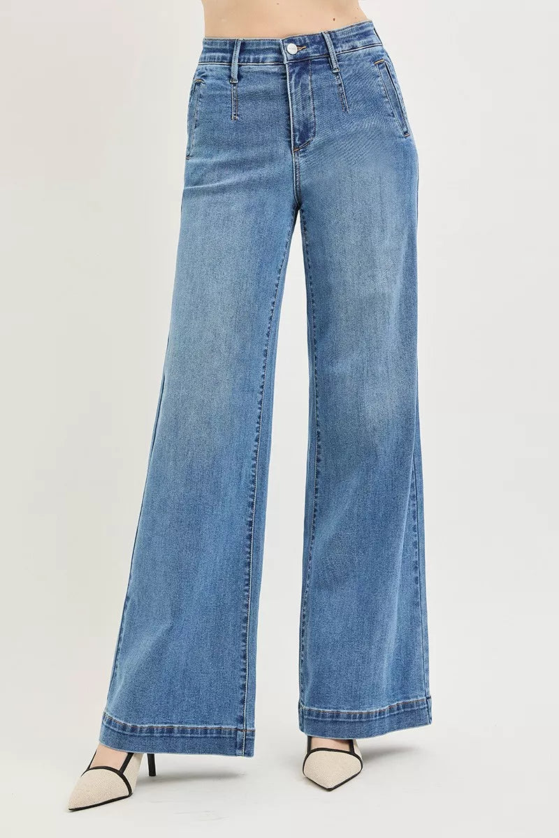 RISEN Tummy Control High Rise Wide Leg Jeans