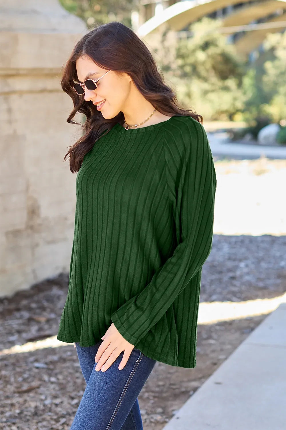 Basic Bae Ribbed Round Neck Oversized Knit Top