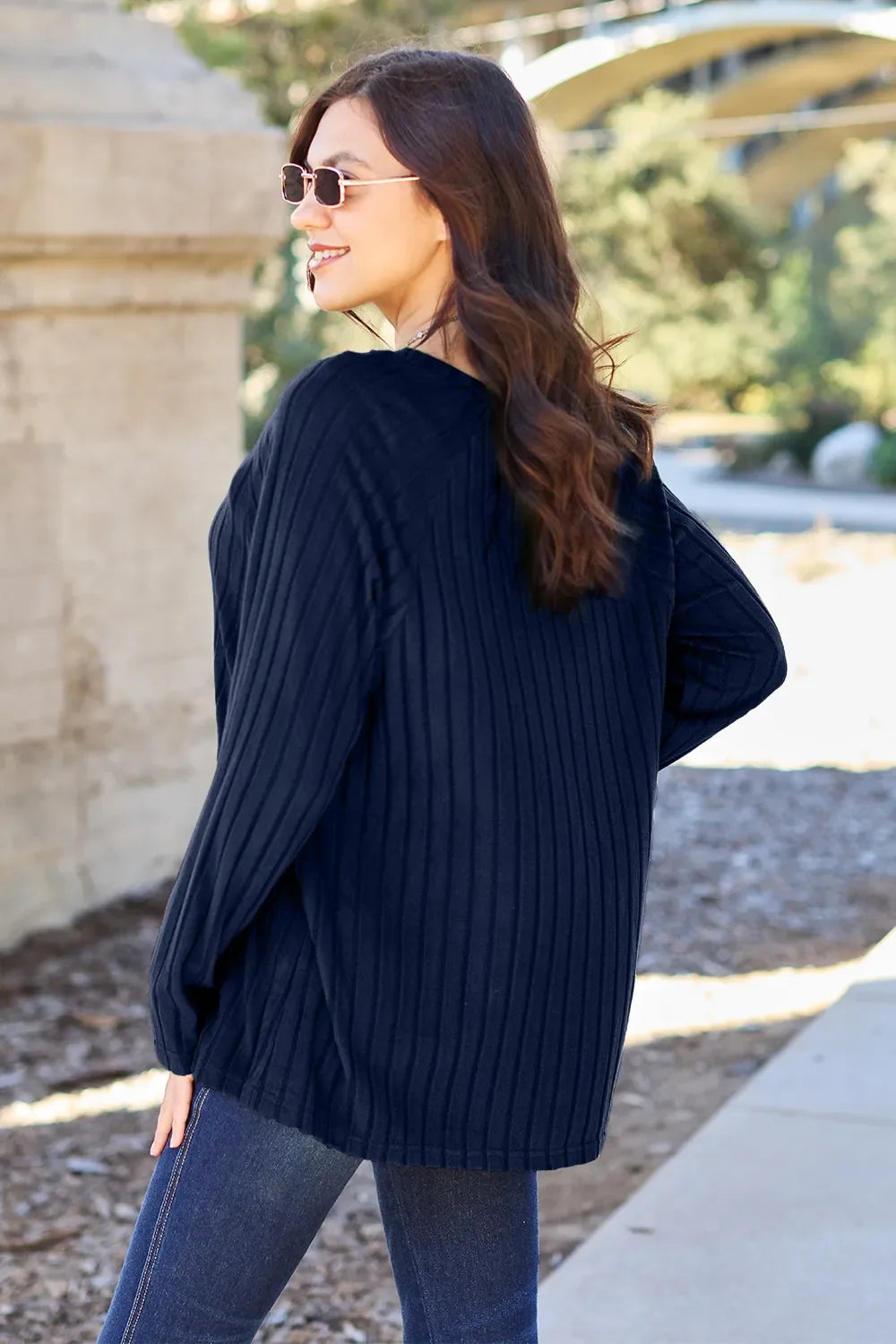 Basic Bae Ribbed Round Neck Oversized Knit Top