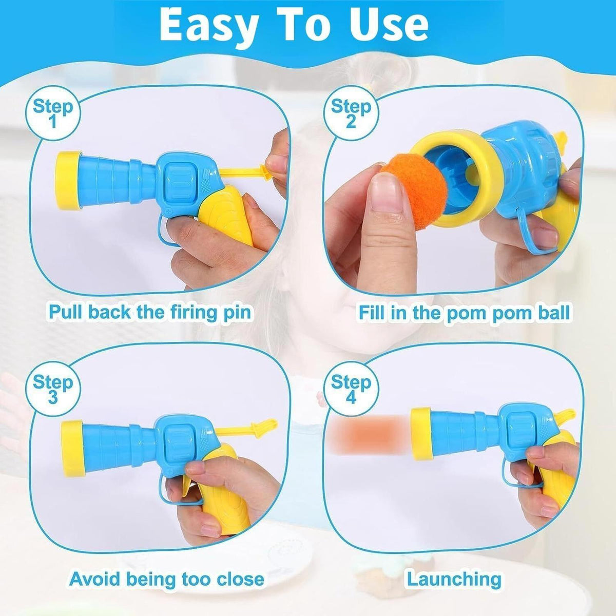 Cat Pom-Pom Ball Launcher Toy with 30 Colorful Balls
