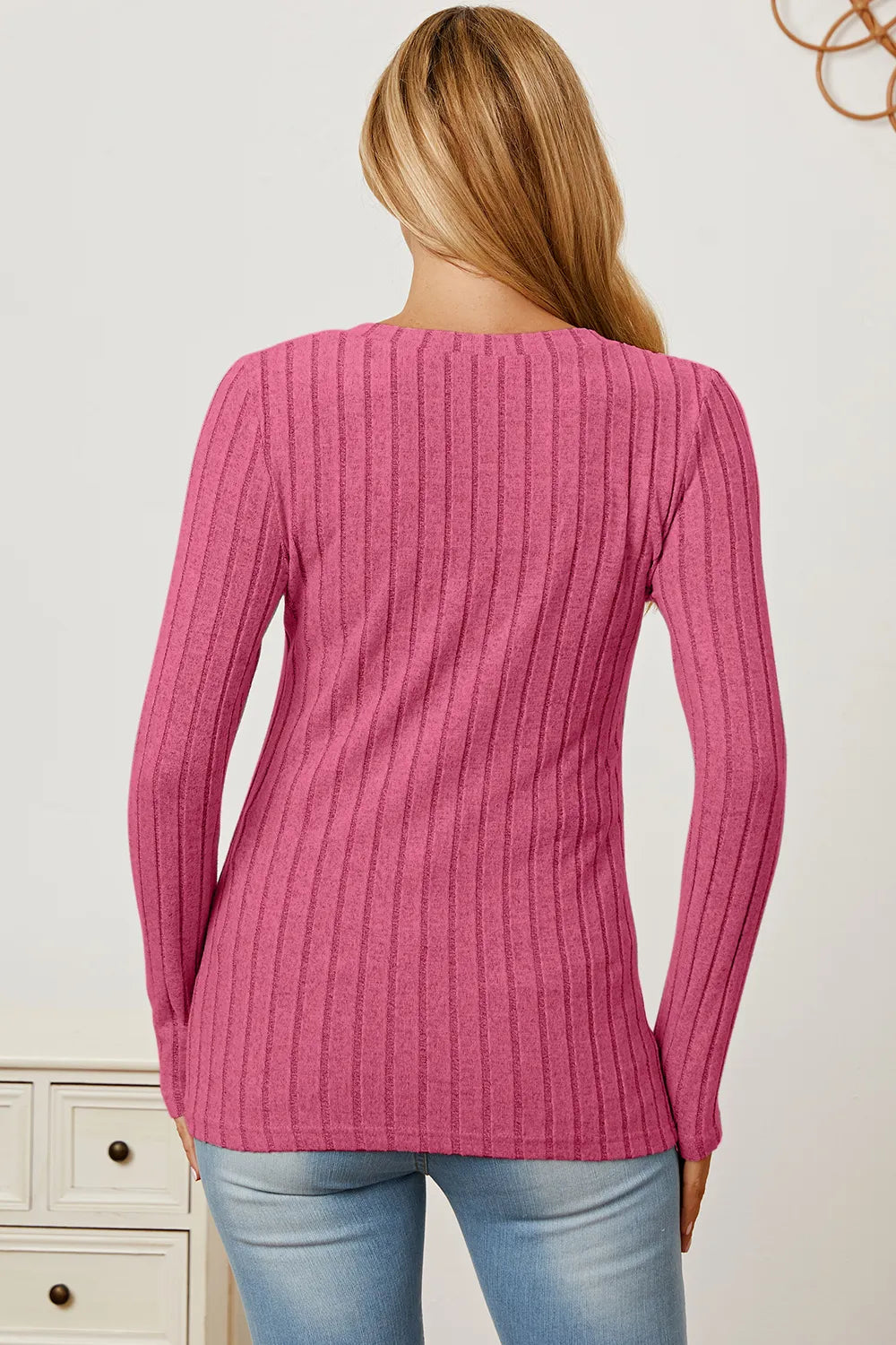 Basic Bae Ribbed V-Neck Long Sleeve Top