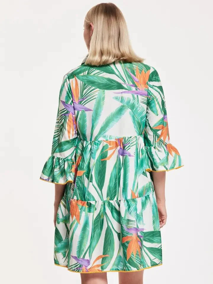 Cadenza Tropical Leaf Print Dress