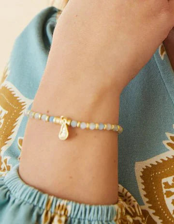 Calm Waters Aquamarine Stretch Bracelet – Gold Accents | Coastal Jewelry | One Size Fits All